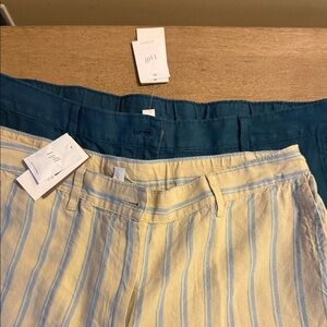 Striped kakhi and light blue pants and sea blue Linen Waistband